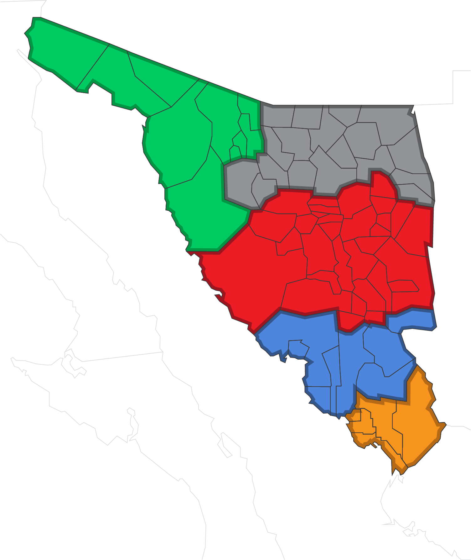 Mapa de Jurisdicciones del Sector Salud en el Estado de Sonora