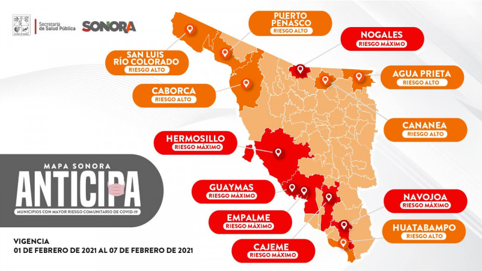 Seis municipios en alerta por riesgo máximo en el Mapa Sonora Anticipa