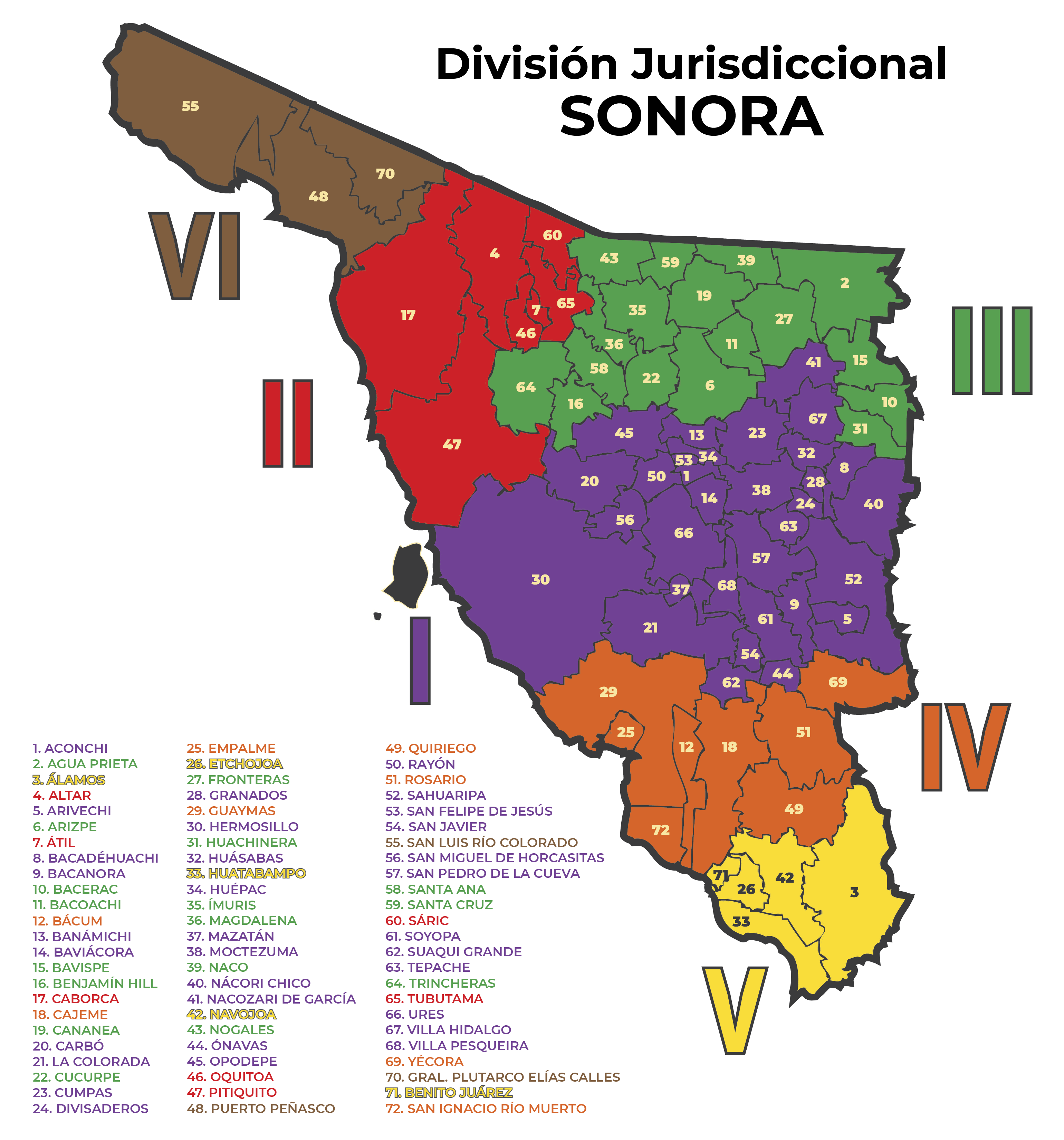 Mapa de Jurisdicciones del Sector Salud en el Estado de Sonora