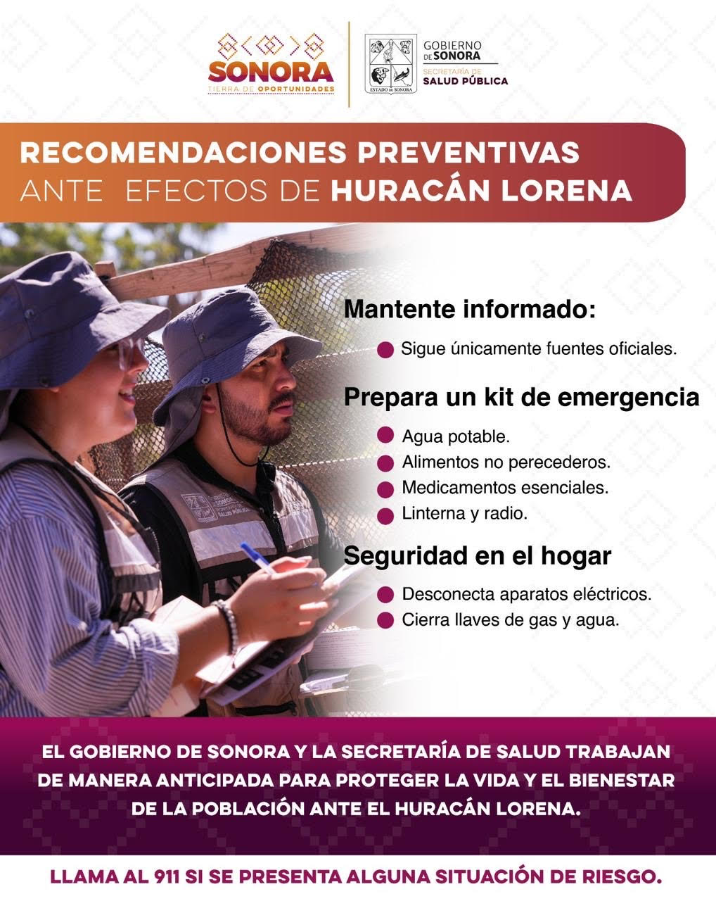 Gobierno de Sonora activa brigadas preventivas ante los efectos del huracán Lorena